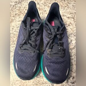Hoka Dark Blue and Aqua Running Shoes